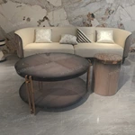 Round Nesting Coffee Table Set with Natural Wood Veneer and Artistic Inlay Details
